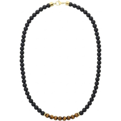 Manoki Pánský náhrdelník onyx, tygří oko, chirurgická ocel X-NH1385/60 Černá