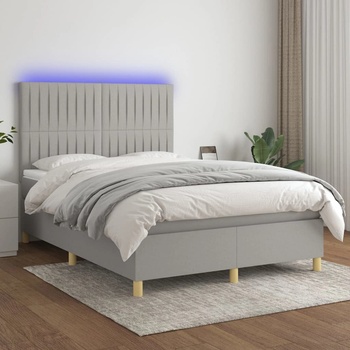 vidaXL Боксспринг легло с матрак и LED, светлосиво, 140x190 см, плат (3135589)