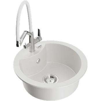 Mexen Diego гранитна мивка с 1 гнездо и кухненски смесител Duo, бял - 6512-20-671701-02 (6512-20-671701-02)