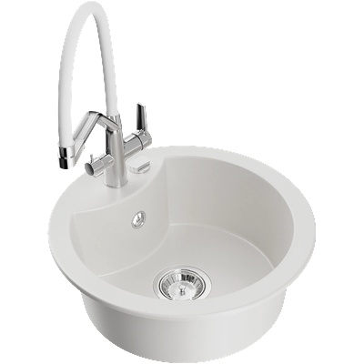 Mexen Diego гранитна мивка с 1 гнездо и кухненски смесител Duo, бял - 6512-20-671701-02 (6512-20-671701-02)