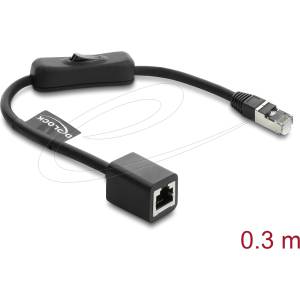 Delock Кабел Delock RJ45, контакт с капачка, с превключвател, Cat. 6 F/UTP, 0, 3 м, черен