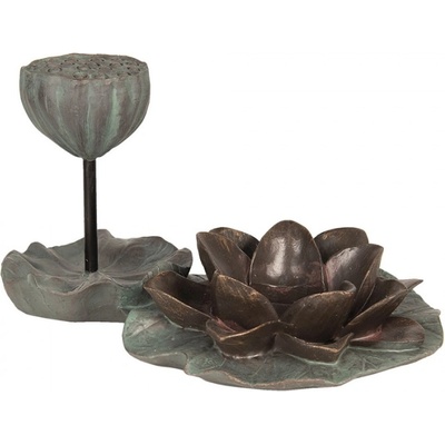 Zeleno hnědý dekorační svícen ve tvaru kvetu- 10*8*33 cm – 26x17x14 cm