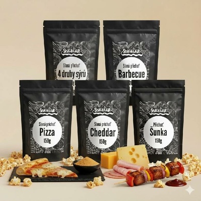 SnackAir Popcorn příchutě 5 x 150 g (šunka sýr, cheddar, pizza, 4 sýry, BBQ)