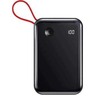 Baseus Mini S Digital Display Power Bank 15W Wireless Charger 10000mAh (PPXF-A01) - външна батерия 10000 mAh с вграден USB-C кабел и USB-C, USB-A и Lightning портове (черен)