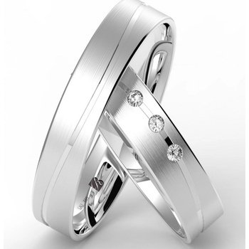 Blink Blink Matované obrúčky z bieleho zlata s lesklou ryhou a kameňmi 80159 BL