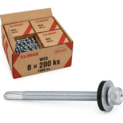 Klimas Wkret-Met 5,5x50mm - 1 Kartón (8x200 ks) - Skrutka samozávrtná špeciálna pre kotvenie plechu k oceľovému podkladu do hrúbky - do 12 mm, WSS