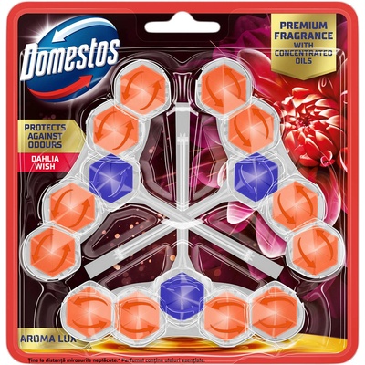 Domestos Aroma Lux Освежаващо блокче за тоалетна с концентрирани етерични масла Dahlia Wish (3x50g) (8720182903846)