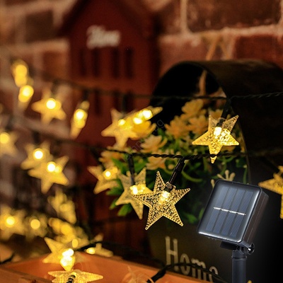 Brilagi - LED соларна декоративна верига STARS 50 LED/8 функции 7м IP65 топло бя (BG0837)