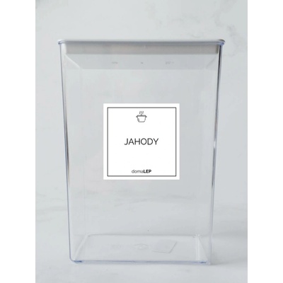 DomaLEP JAHODY bílá samolepka na dózu základní písmo 5 x 5 cm