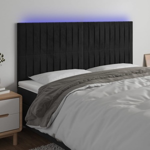 vidaXL LED горна табла за легло, черна, 180x5x118/128 см, кадифе (3122724)