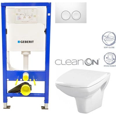 Geberit Duofix tlačítko DELTA21 bílé WC CERSANIT CARINA CLEANON + SEDÁTKO 458.103.00.1 21BI CA2
