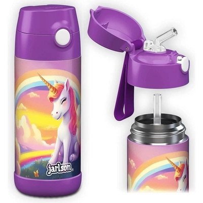 Jarlson Charli Dětská nerezová termoláhev s brčkem Unicorn II 350 ml
