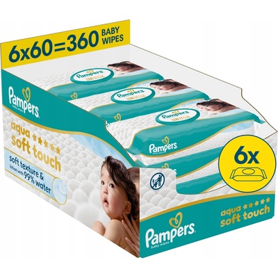 Pampers Aqua Soft Touch čistící ubrousky 6 x 60 ks