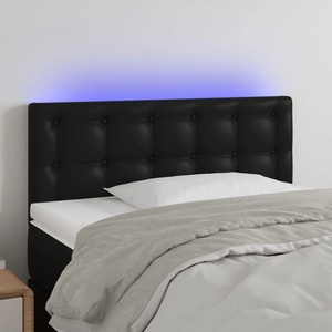 vidaXL LED горна табла за легло, черна, 90x5x78/88 см, изкуствена кожа (3121690)