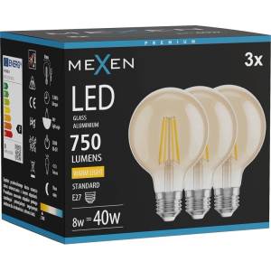 Mexen Vintis 3x LED филимент крушка E27, G80, 8W, Топло - 2700K, 750 lm, кехлибар (L155-E27-0827-50x03)