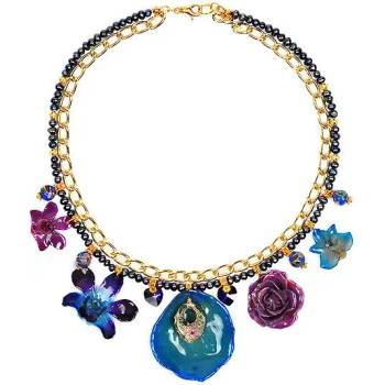 Dannyra Колие с естествени цветя, перли, мъниста клоазоне и кристали Swarovski Silvana’s Spring In Blue Dannyra Jewels