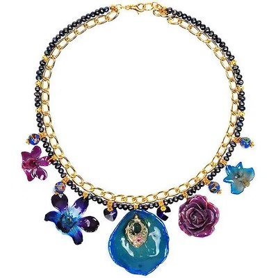 Dannyra Колие с естествени цветя, перли, мъниста клоазоне и кристали Swarovski Silvana’s Spring In Blue Dannyra Jewels