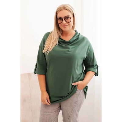Kesi Dámska blúzka Plus Size s bavlnou voľného strihu s vodným výstrihom Zelená