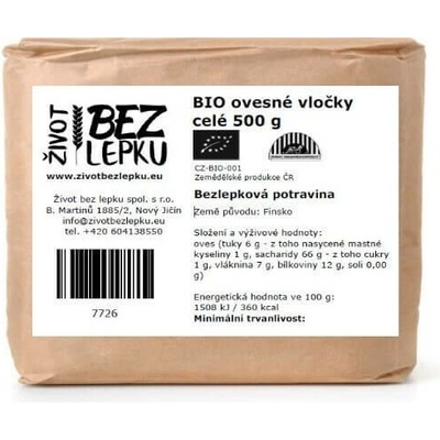 Život bez lepku BIO ovesné vločky celé 500 g