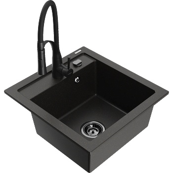 Mexen Vito гранитна мивка с 1 отделение с кухненски смесител Aster, черен/златен металик- 6503-75-73450-70-B (6503-75-73450-70-B)