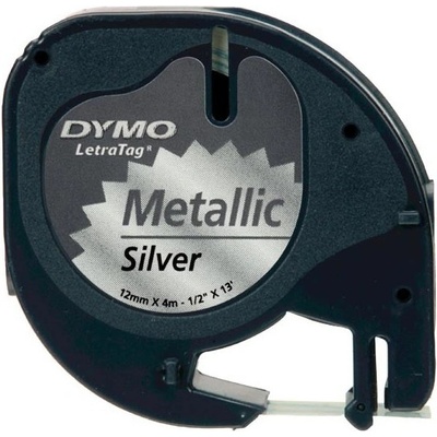 Dymo originál páska do tlač. štítkov S0721730, čierny tlač/strieborný podklad, 4m, 12mm, LetraTag metalická páska