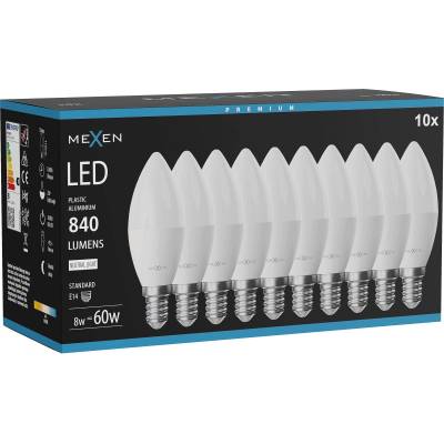 Mexen Nova 10x LED крушка E14, C37, 8W, Неутрална - 4000K, 840 lm - L102-E14-0840-01x10 (L102-E14-0840-01x10)