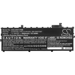 Cameron Sino Батерия за лаптоп LENOVO TP X1 20HQS01S00, ThinkPad X1 Carbon 2017-20HR002MGE, 01AV429 LiPo 11.58V 4800mAh CAMERON SINO (CS-LVX117NB) - cybertrade