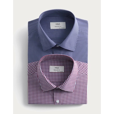 Marks & Spencer Карирани ризи с нормален крой за лесно глачане, 2 бр. Marks & Spencer червена и синя Marks & Spencer | Sin Cherven | МЪЖЕ | 17.5