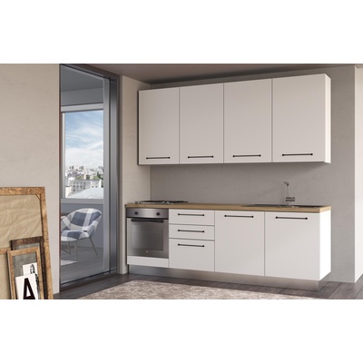 ARES Права кухня line, 240 см, лице бяло, плот дъб кадиз, гръб бял (0whfbi022wp)