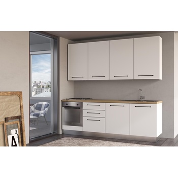 ARES Права кухня line, 240 см, лице бяло, плот дъб кадиз, гръб бял (0whfbi022wp)