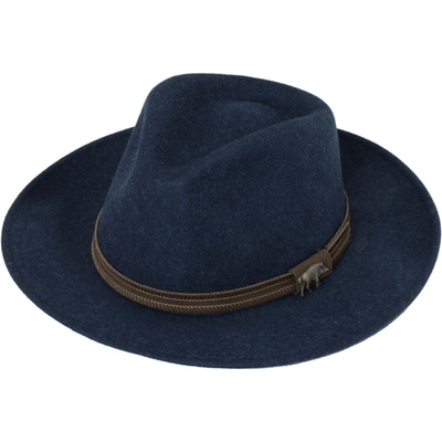 Fiebig Headwear since 1903 Cestovní klobouk vlněný modrý s koženou stuhou
