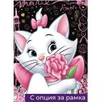  Детски Диамантен Гоблен "Коте Мари с роза" - 30 x 40 см, Кръгли мъниста