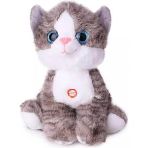 Amek Toys Плюшена котка 30 см + звук сива/оранжева - igrachko