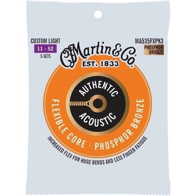 Martin Authentic Flexible Core 92/8 Phosphor Bronze Custom Light 3-Pack Струни за акустична китара (41Y23MA535FXPK3)