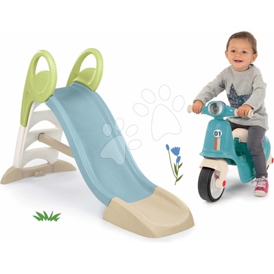 Smoby Set šmykľavka s vodnou hrou 150 cm Toboggan GM Slide Life a odrážadlo motorka s reflektorom Scooter Blue