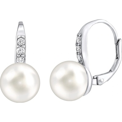 SILVEGO strieborné náušnice s bielou perlou Swarovski Crystals LPER0639