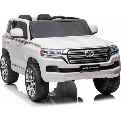 Beneo Elektrické autíčko Toyota Landcruiser 12V biele Koženkové sedadlo 2,4 GHz diaľkové ovládanie USB / AUX Vstup Odpruženie 12V batéria Mäkké EVA kolesá 2 X 35W MOTOR ORIGINAL licencia