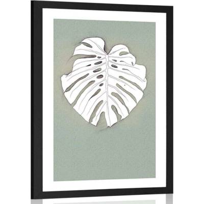 Plakát s paspartou monstera na zeleném podkladu - 30x45 no frame