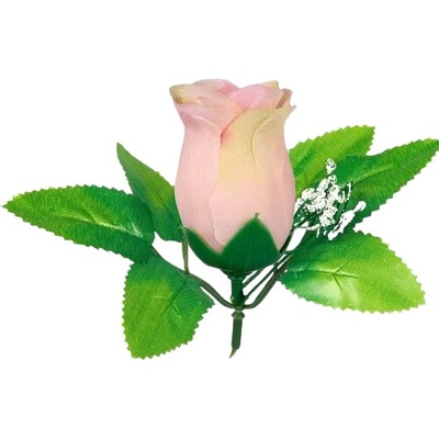 Umelá ruža puk s listkami - peach 6 cm