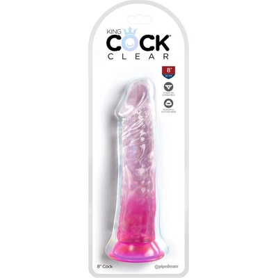 Pipedream King Cock Clear 20 cm priehľadný model s prísavkou ružový