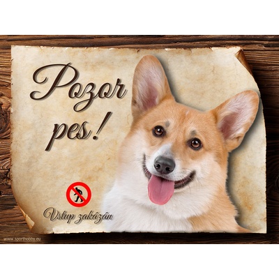 Sport hobby Cedulka Welsh Corgi Pembroke Pozor pes zákaz CP231 20 x 15 cm