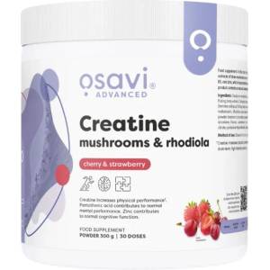 Osavi Creatine Monohydrate, Mushrooms & Rhodiola | with Lion's Mane, Cordyceps, Chaga [300 грама] Ягода с череша