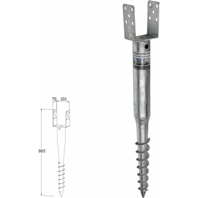 Domax zemná zaskrutkovacia pätka stĺpika PWU 100/865 - 101 x 70 x 135 x 730 x 865 x 1.8 mm x 4 mm 6 ks