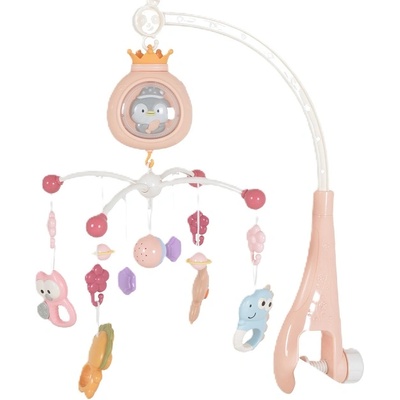 Moni Toys Музикална въртележка за легло Moni Toys - Пингвин, розова (111564)