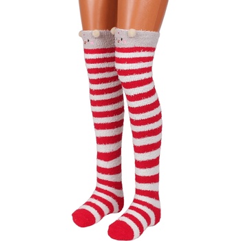 Image 1 of Дамски пухкави 7/8 чорапи на райе в бяло и червено
