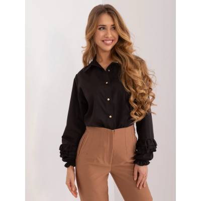 Basic Černá košile s ozdobnými rukávy lk-ks-509490.27-black