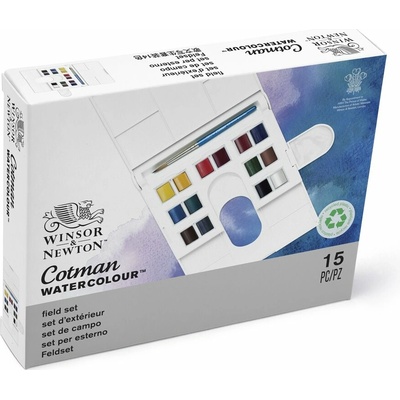 Winsor & Newton sada akvarelových farieb 14ks pol panvičiek + 1 štetec