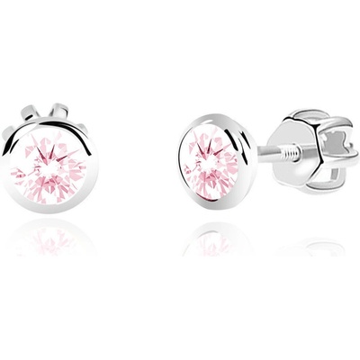 Duppi Dievčenské náušnice okrúhle DU 32137 z bieleho zlata s kamienkami ružovými zapínanie balónik