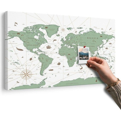 Obraz na korku mapa v zeleném provedení - 120x80 wooden