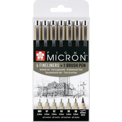Linery Sakura Pigma Micron, sada 6 ks + štětcový fix – Zboží Dáma
